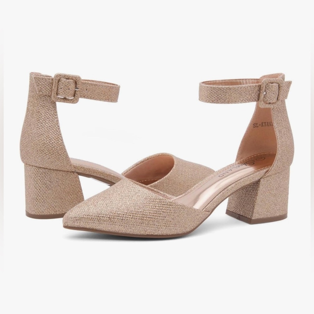 Elegant Women's Rosegold Ankle Strap Shoes size 8 ^